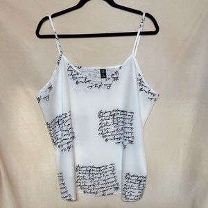 NWOT SHEIN White Cami with Black Script Print